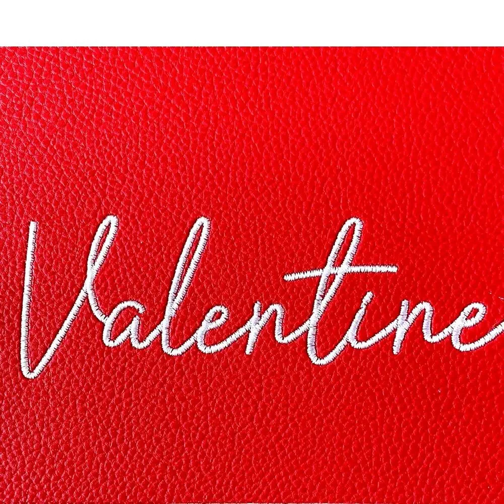 Faux Leather Valentines Day Placemats Red & White Embroidered 13x19 Set of 4 New